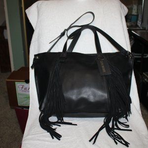 STREVE MADDEN BLACK PURSE  LEATHER FRINGES  NWT